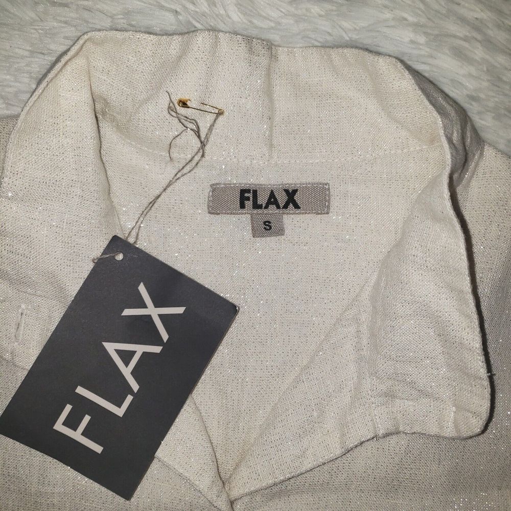 NWT Flax Linen Sparkly Button Front Shirt Sz S Oversized Womens Ivory Beige Top - Picture 6 of 9